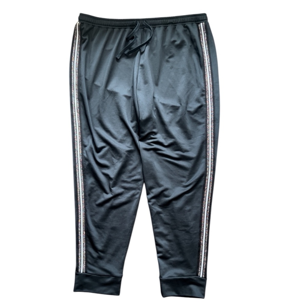 Plus Size Athleisure Black Gym Exercise Joggers Pants With Sparkle Trim Size 2X